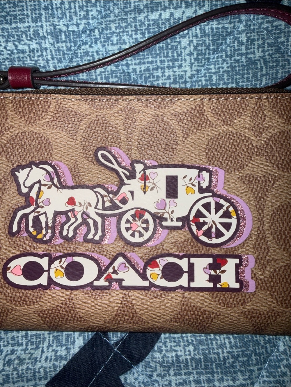 Coach Signature Coated Canvas Wristlet  Horse Carriage Like New